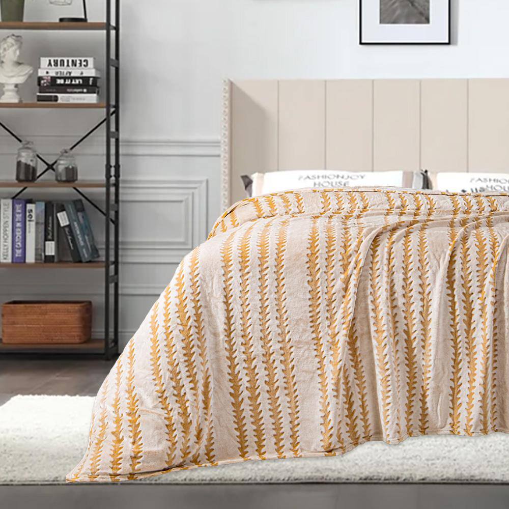 cadeninc Light Brown Stripe Polyester Queen Quilted Blanket 60 in. x 80 in.