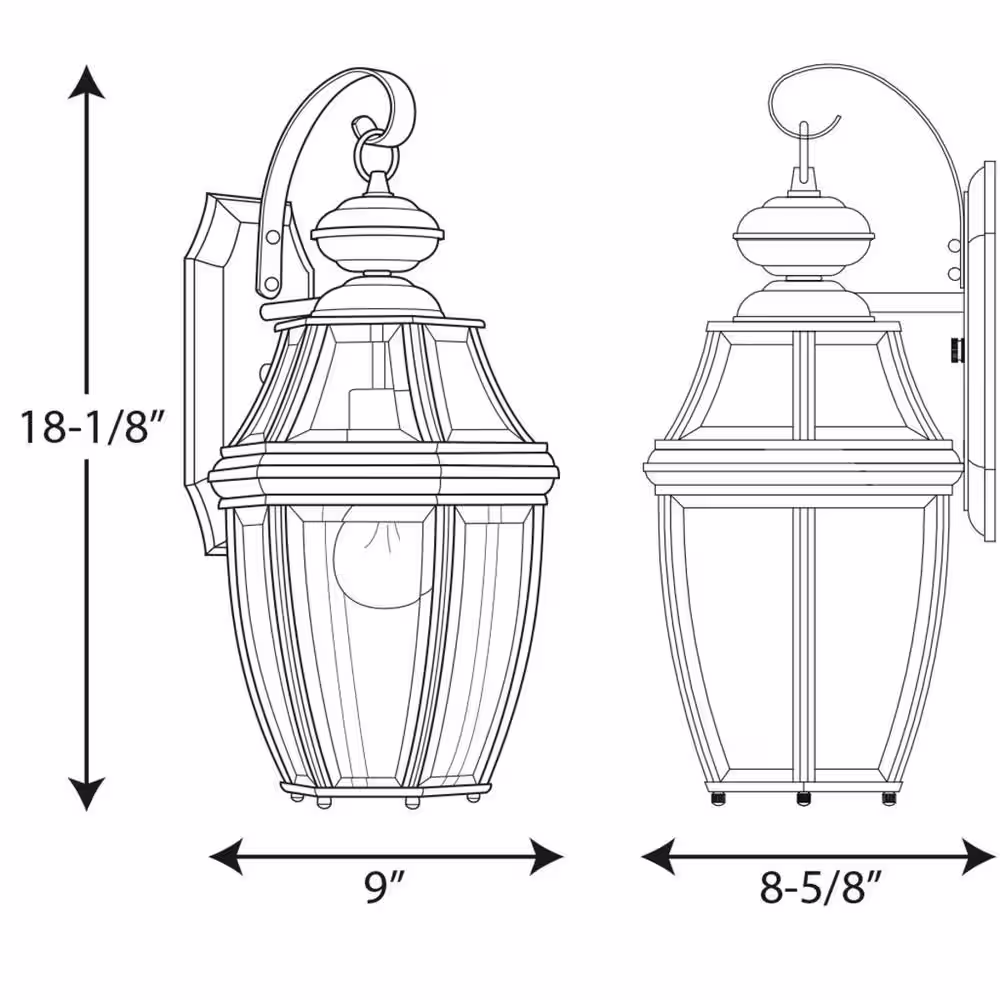 Progress Lighting New Haven Collection 1-Light Textured Black Clear Beveled Glass New Traditional Outdoor Medium Wall Lantern Light
