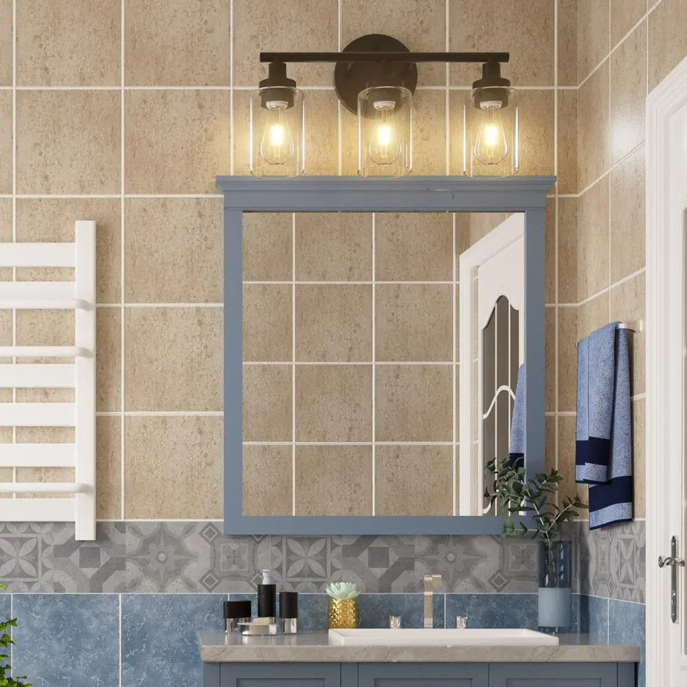 Merra 17 in. 3-Light Modern Matte Black Vanity-Light with Clear Glass Shade