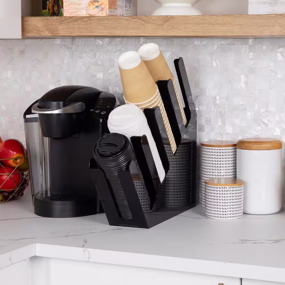 Mind Reader Foundation Collection, 4-Compartment Coffee Cup Dispenser, 20 Cup Capacity per Compartment, Countertop Organizer, Black