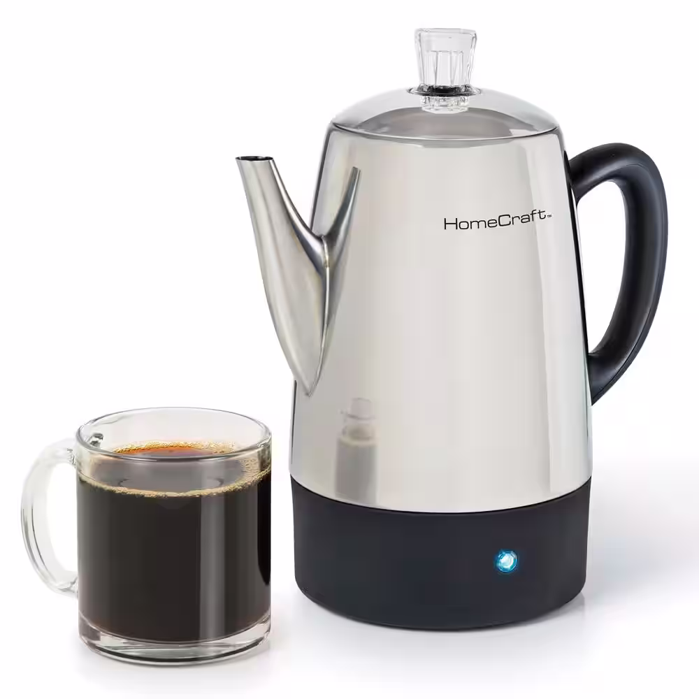 HomeCraft 10-Cup Stainless Steel Percolator with Keep Warm Function