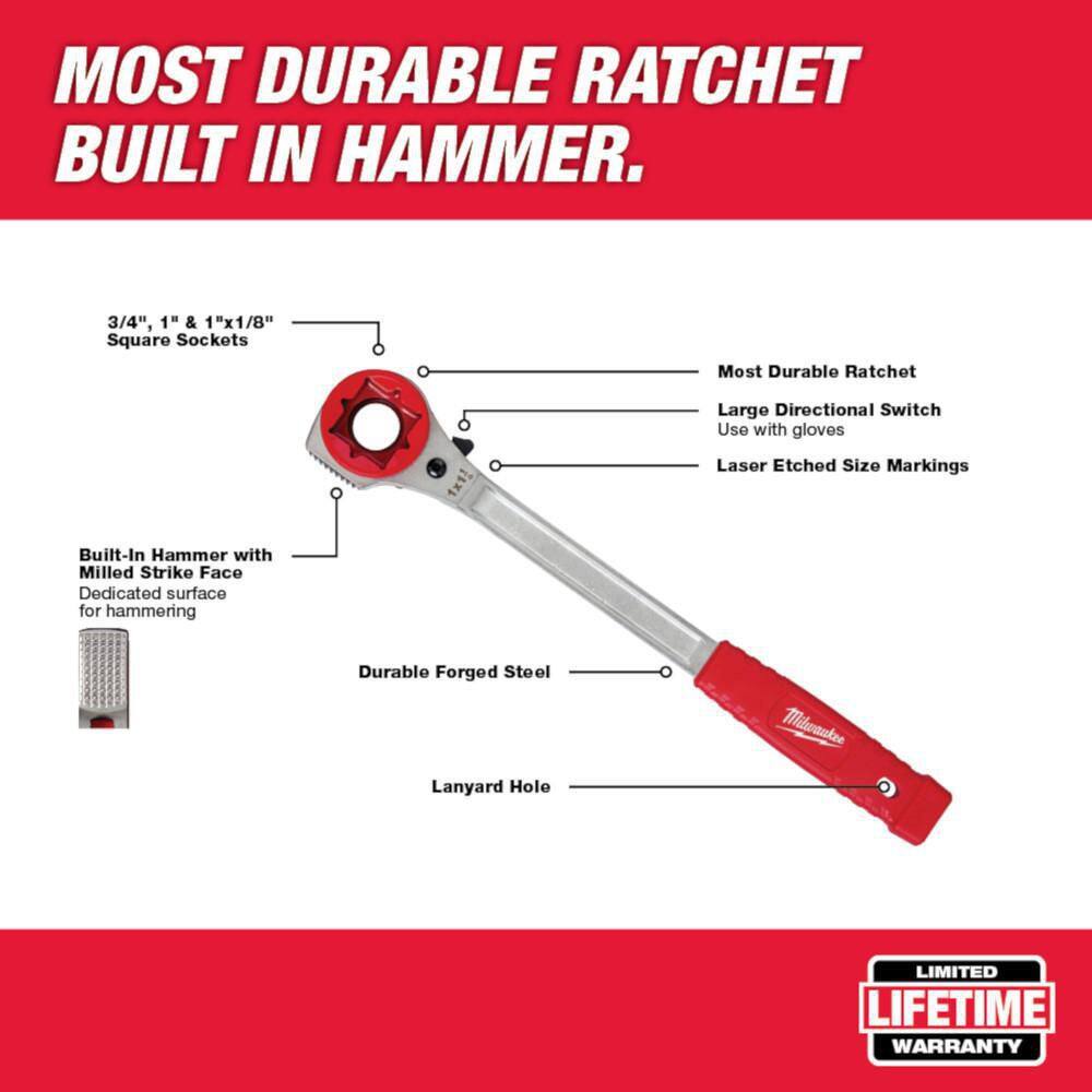 Milwaukee 3/4 in. Linemans High Leverage Ratcheting Wrench with Milled Strike Face with 9 in. Linemans Pliers with Crimper