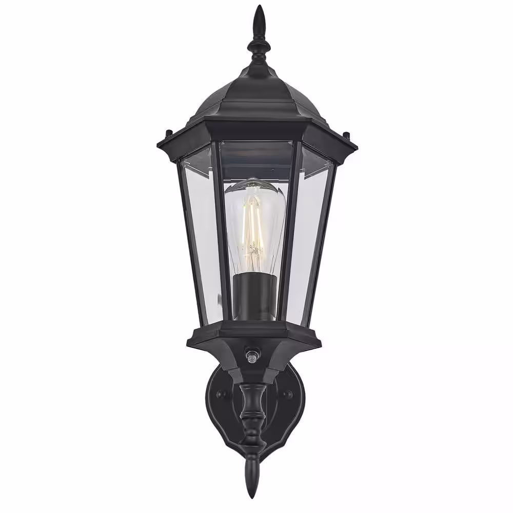 Design House Oak Creek Hardwired Black Motion Sensing LED Baluster Light Outdoor Wall Light Dusk to Dawn Downlight