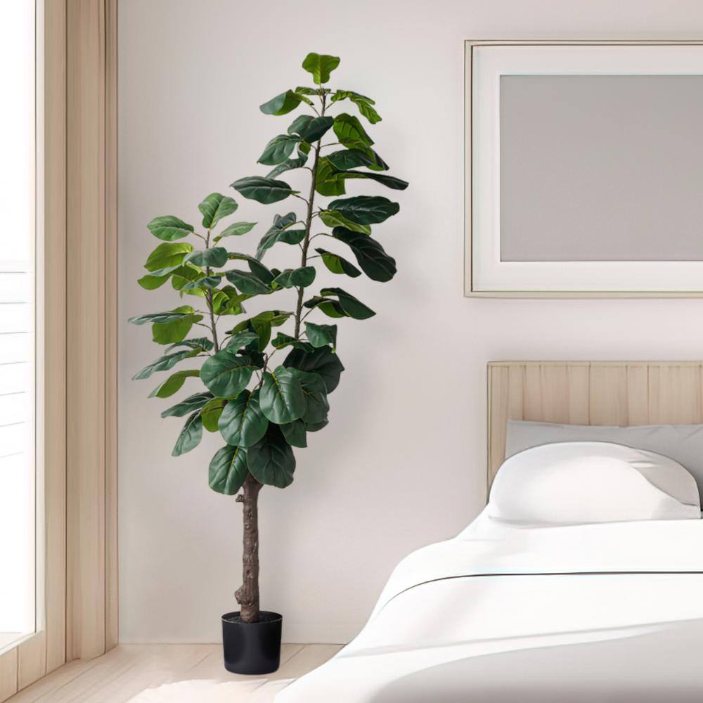 None 72 in. Faux Fiddle Leaf Artificial Fig Tree with 3-Branches in Pot