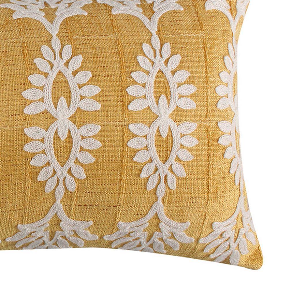 Levtex Home Presidio Yellow Ochre and White Crewel Stitched 12 in. x 24 in. Throw Pillow