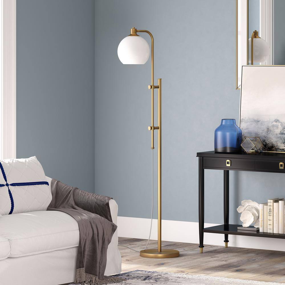 Meyer&Cross Antho 68 in. H Adjustable Brass Floor Lamp with White Milk Glass Shade
