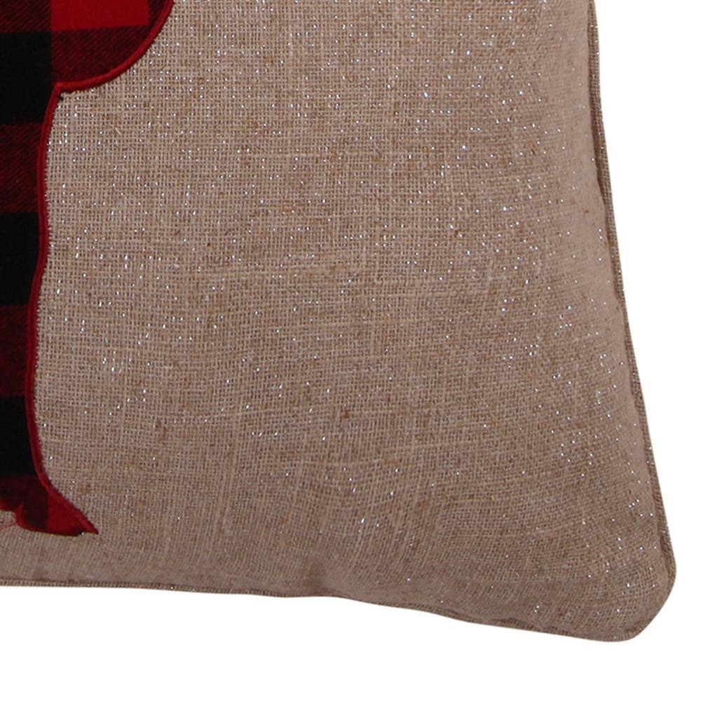 None Lodge Red Black Plaid Moose Applique 18 in. x 18 in. Throw Pillow