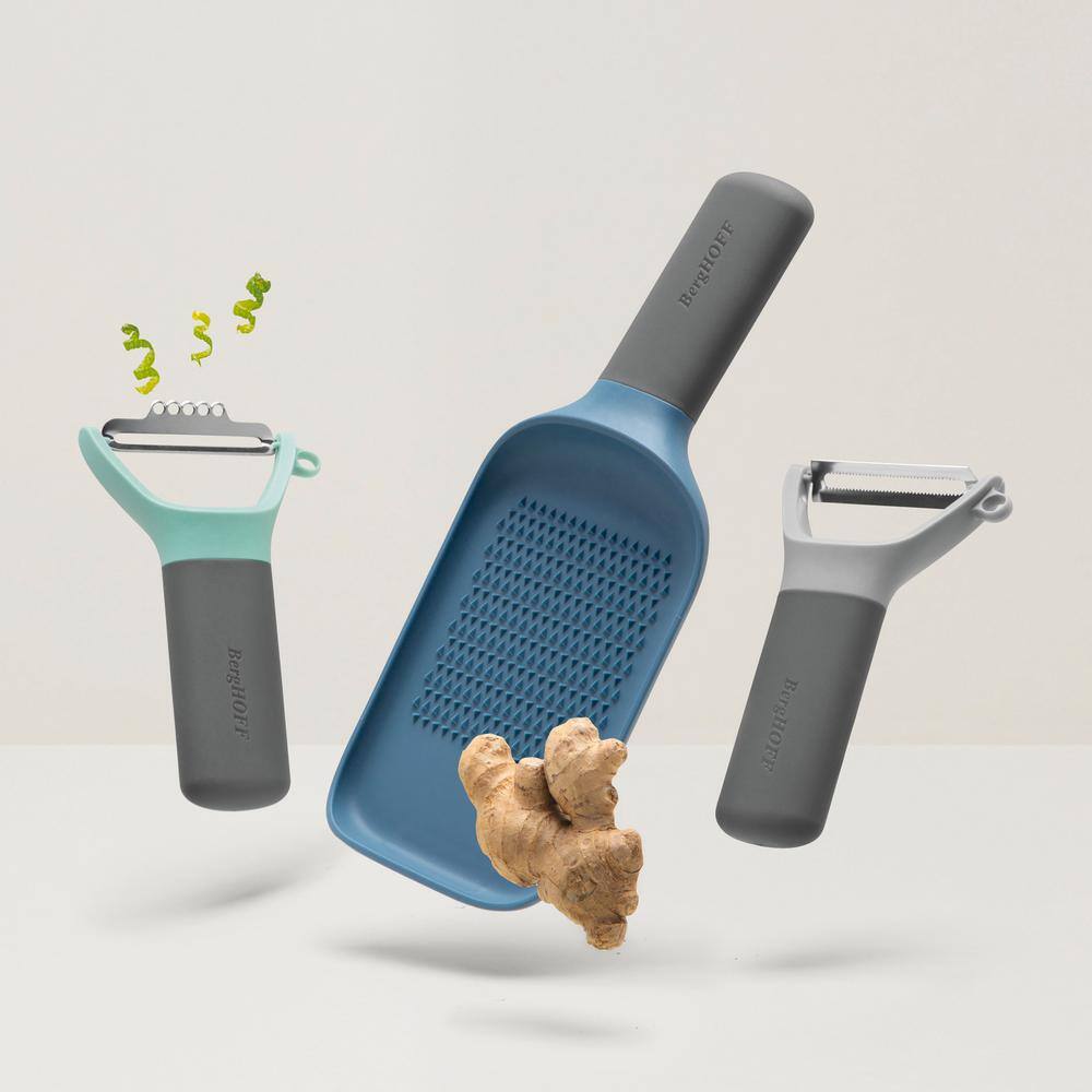 BergHOFF Leo Gray and Green 3-Piecec Tool Set: Peeler, Zester and Grater
