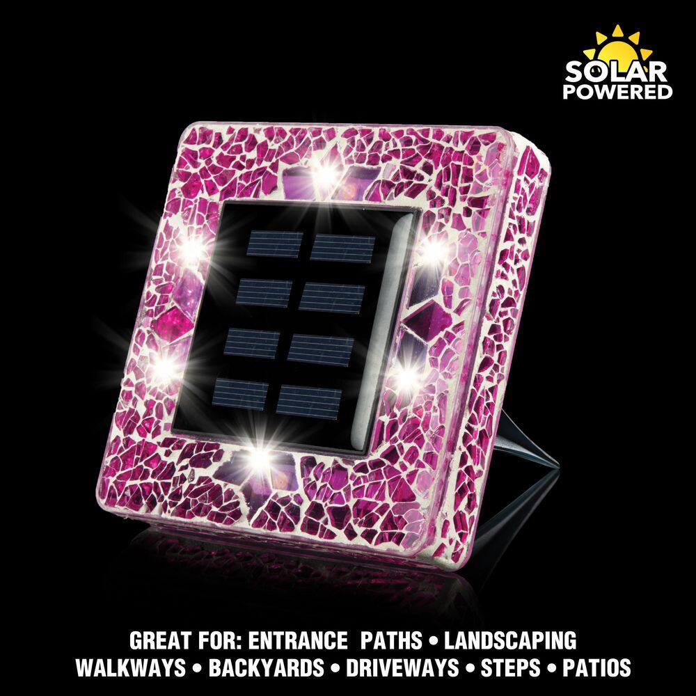 Bell + Howell Mosaic Disk Lights Pink Solar Powered LED Waterproof Square Path Light (4-Pack)