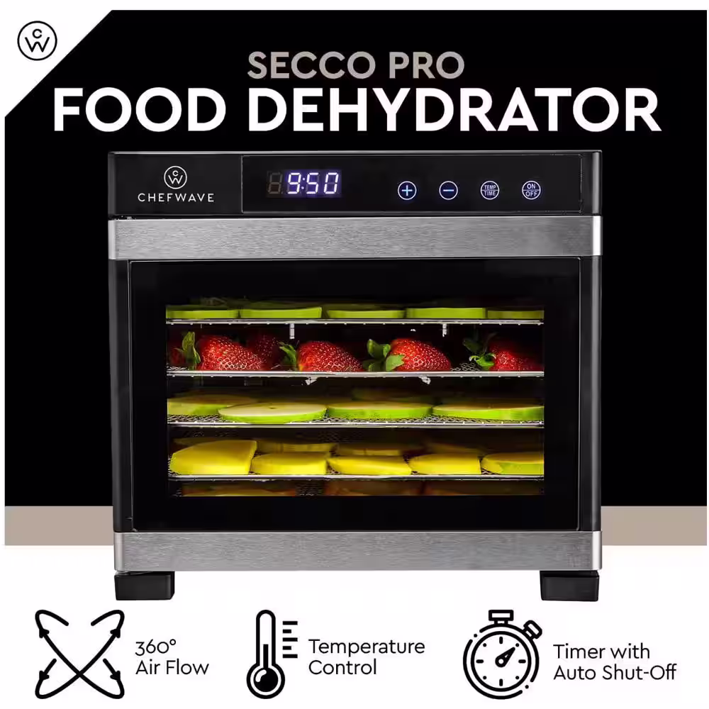 CHEFWAVE Secco Pro Food Dehydrator with 6 Drying Racks (Stainless Steel)