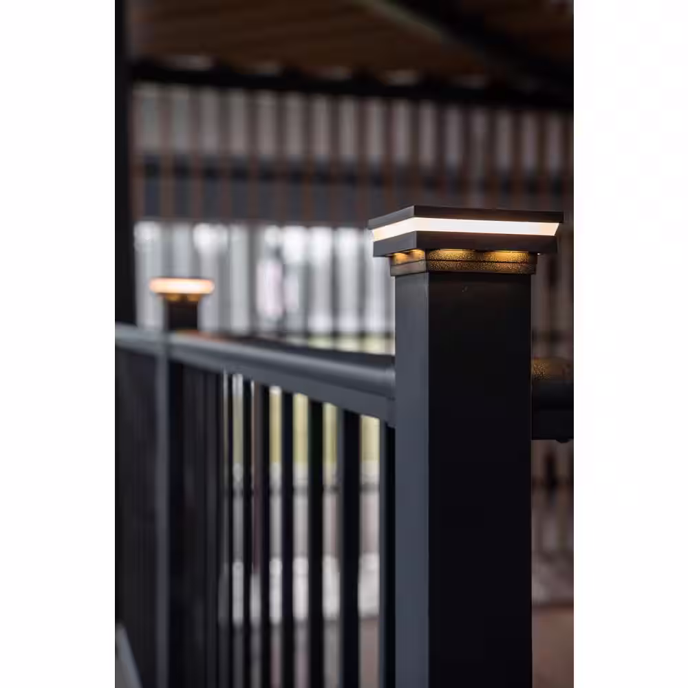 Fiberon 2 in. x 2 in. Cityside Black Integrated LED Fits Post Sleeve Hardwired Flat Top Deck Post Cap Light