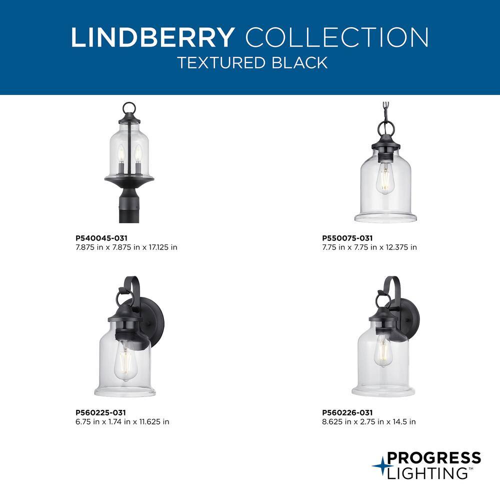 Progress Lighting Lindberry 1-Light Textured Black Outdoor Pendant Light with Clear Glass