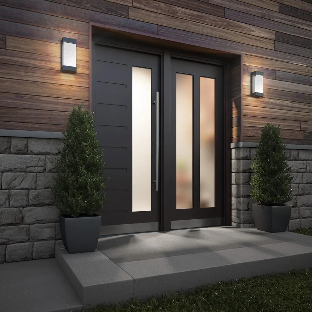 Artika Glacier Black Modern Integrated LED Outdoor Hardwired Garage and Porch Light Lantern Sconce