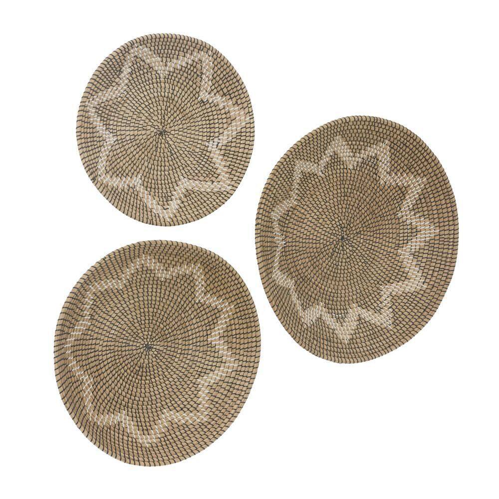 Litton Lane Seagrass Brown Handmade Basket Plate Wall Decor (Set of 3)
