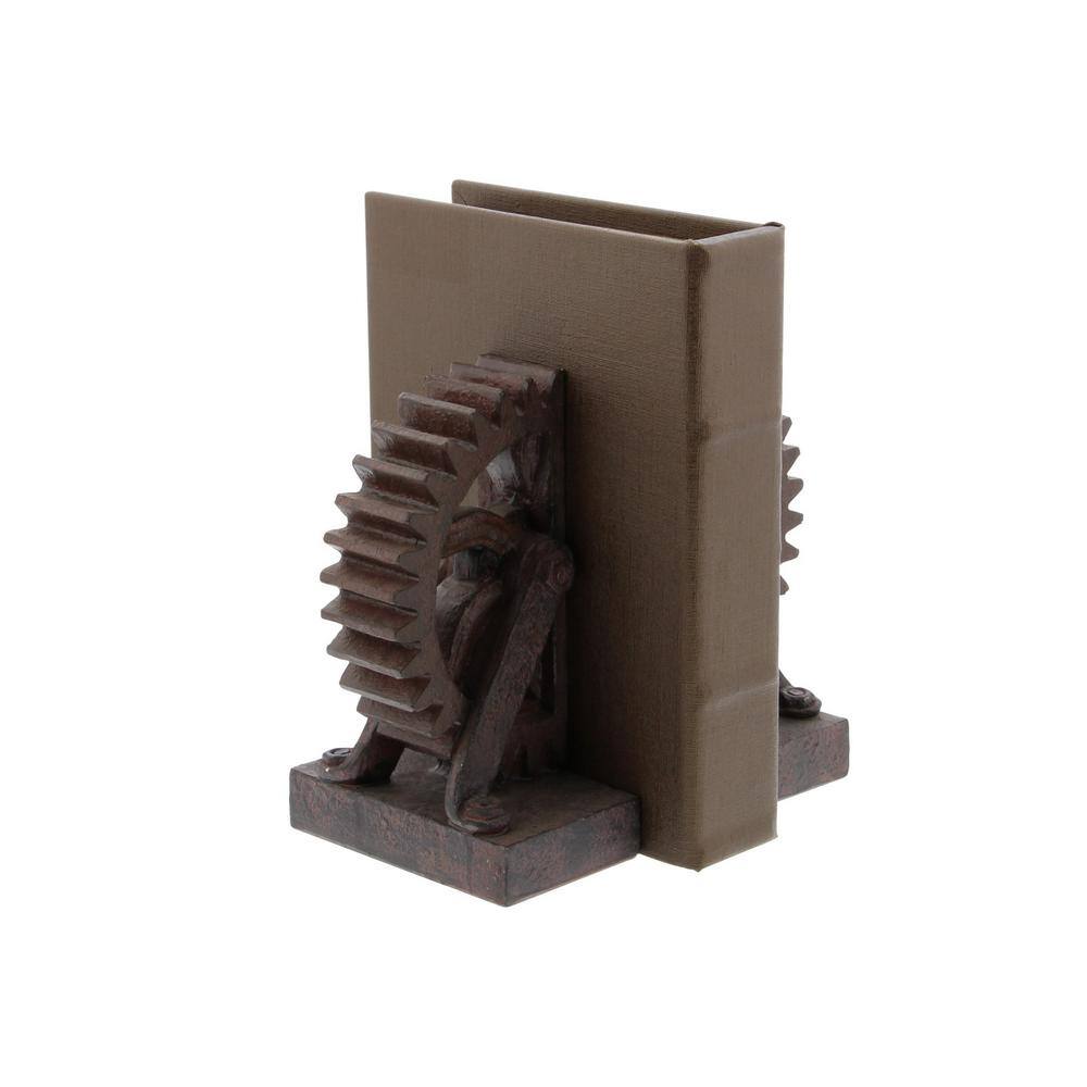 Litton Lane Brown Polystone Gear Bookends (Set of 2)