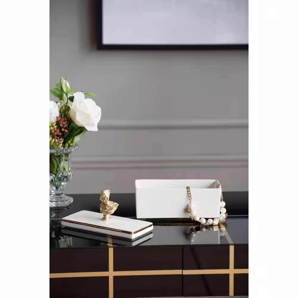 A & B Home Rectangular Ceramic Gold Decorative Box
