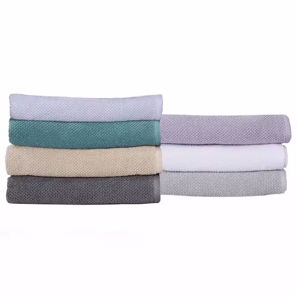 None Gray Solid 100% Cotton Textured Bath Towel (Set of 4)