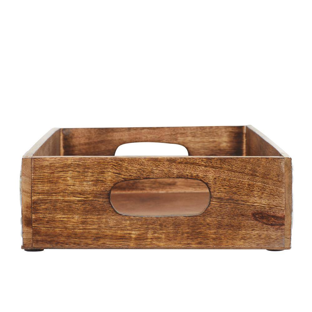 Litton Lane Brown Mango Wood Decorative Tray with Carved Sides (Set of 2)