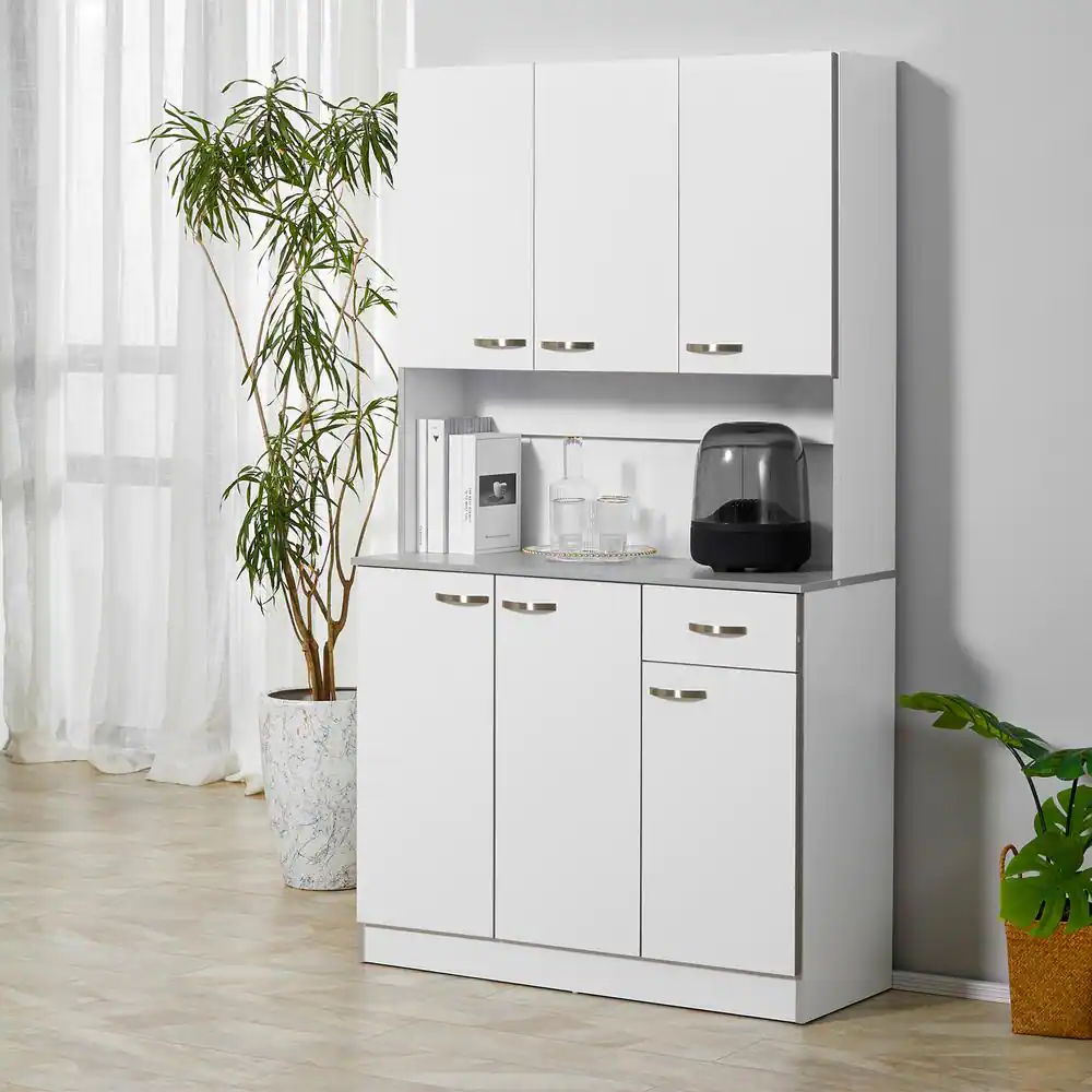 HOMCOM 71 in. White Freestanding Kitchen Cupboard with 3-Adjustable Shelves and 1-Drawer