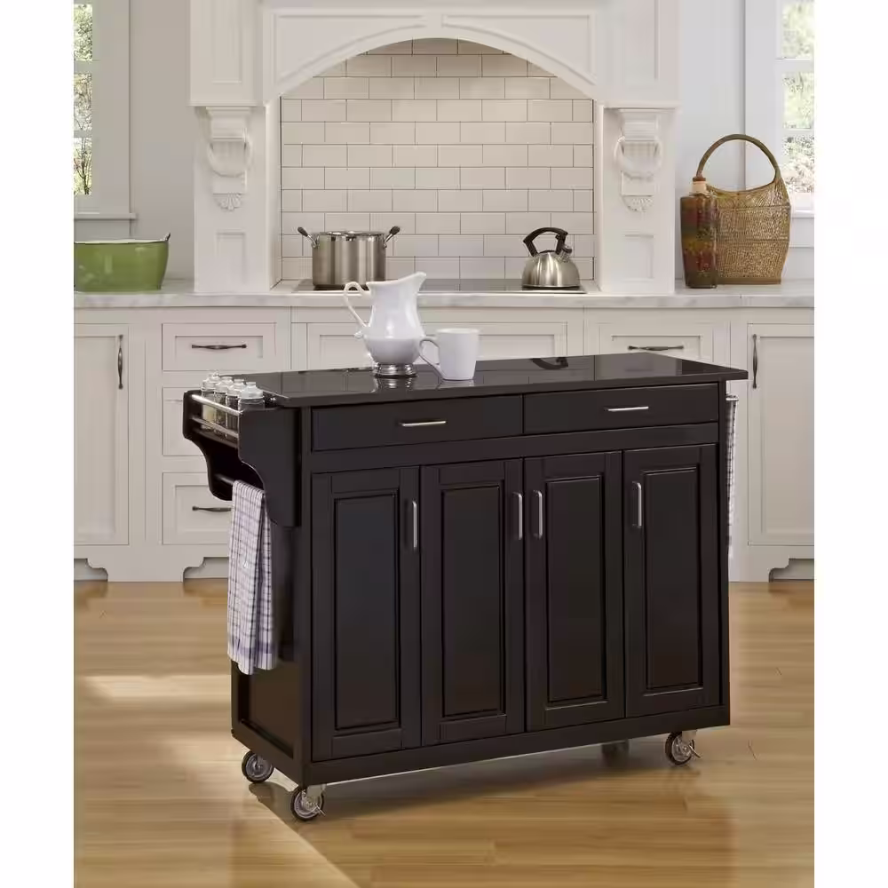 HOMESTYLES Create-a-Cart Black Kitchen Cart with Black Granite Top