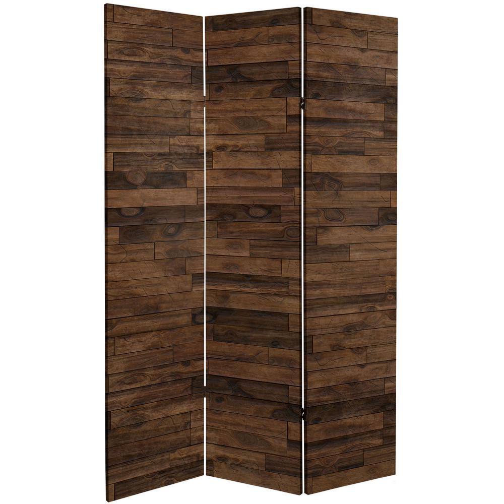 None Walnut Wood Pattern 6 ft. Printed 3-Panel Room Divider