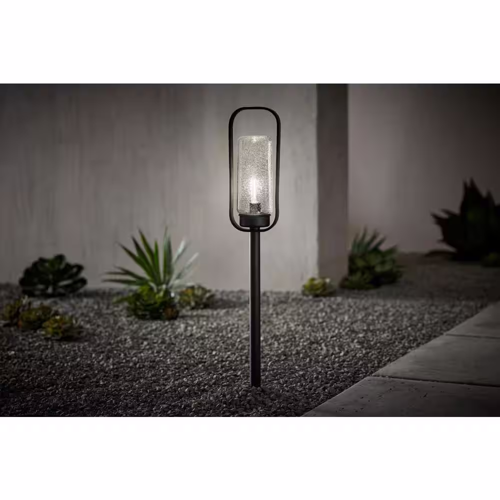 Hampton Bay Caldwell Low Voltage Matte Black Finish LED Outdoor Landscape Path Light with Clear Seedy Glass