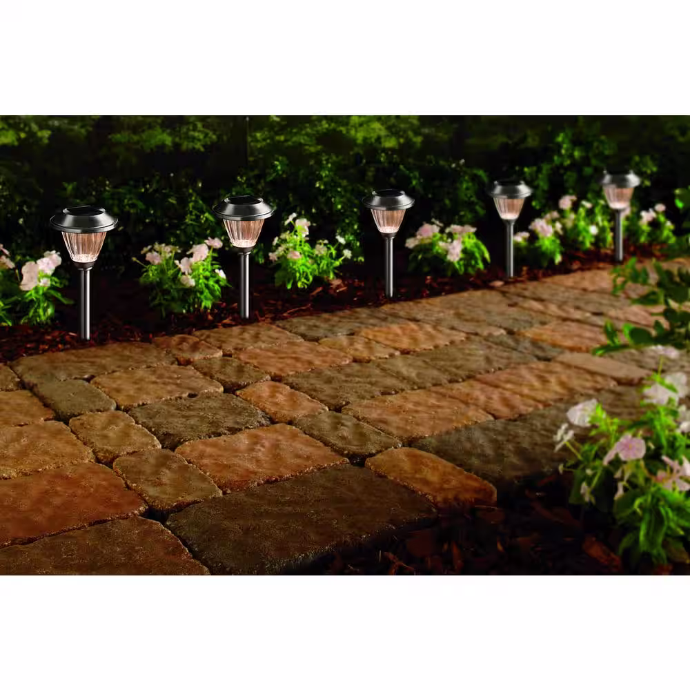 Hampton Bay Solar Stainless Outdoor Integrated LED 3000K 15-Lumens Metal and Glass Landscape Pathway Light Set (6-Pack)