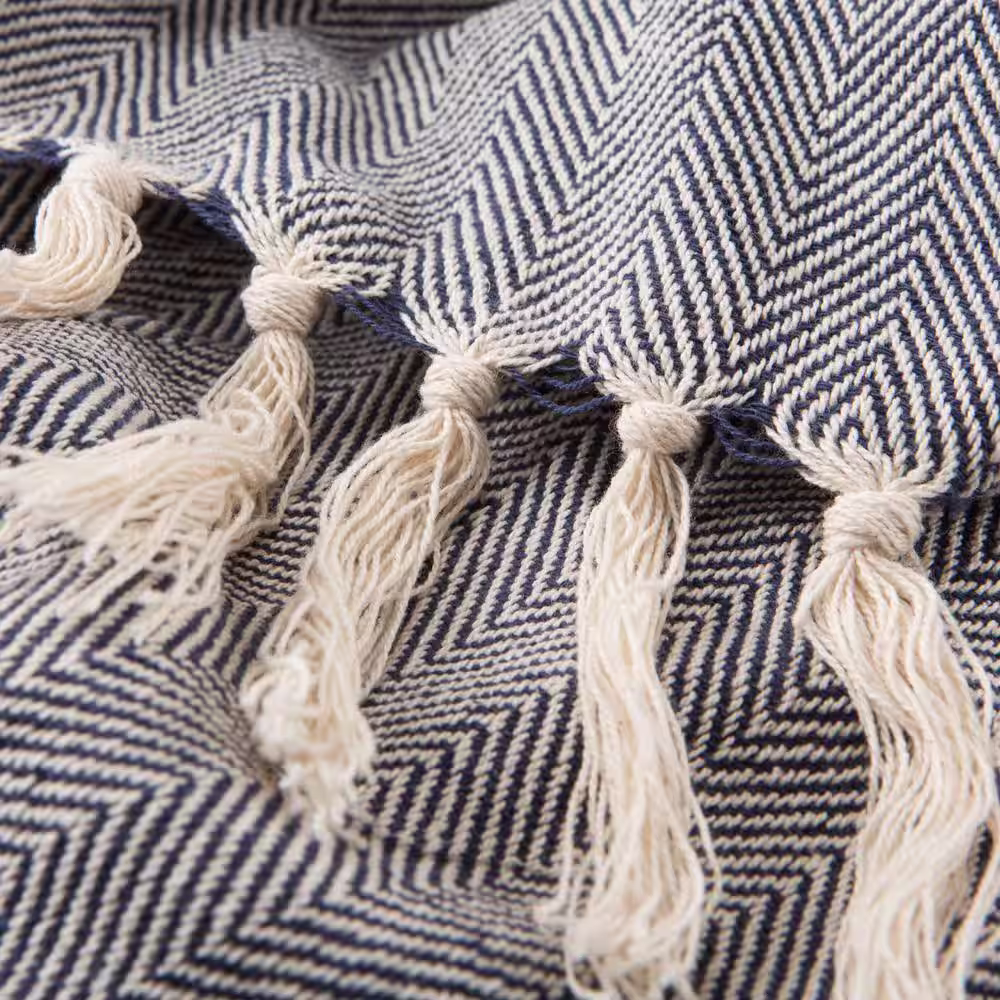 None Carsten Blue/ Cream Chevron Throw