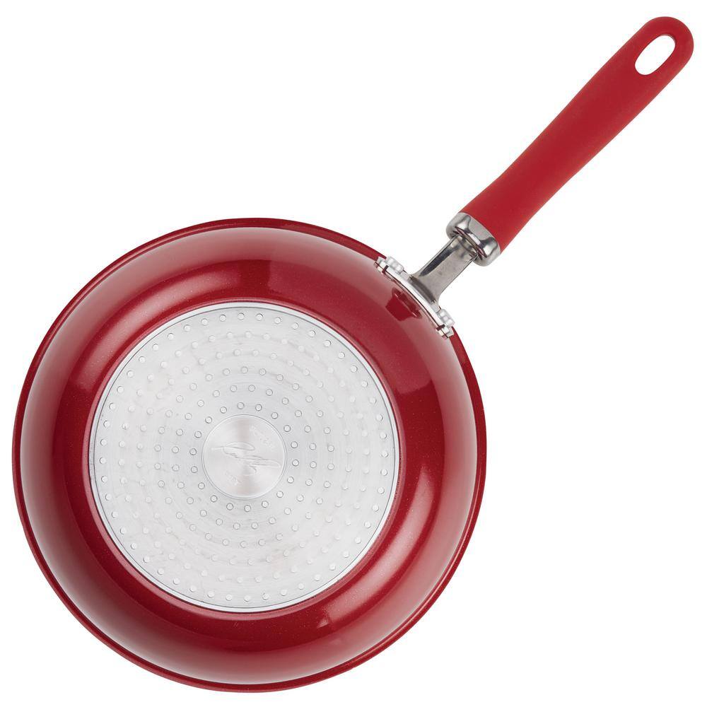 Rachael Ray 10 in. Aluminum Nonstick Skillet Create Delicious in Red Shimmer with Glass Lid