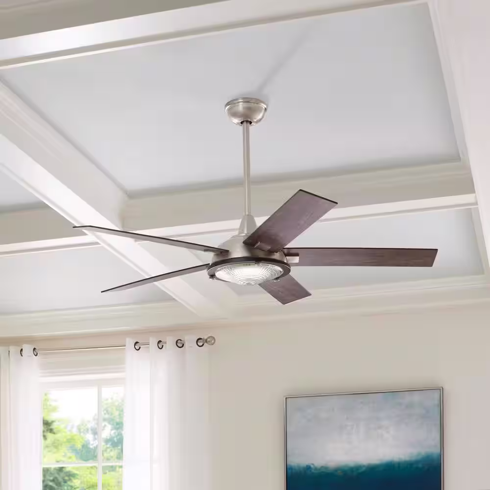 Home Decorators Collection Merienda 56 in. LED Brushed Nickel Ceiling Fan with Light and Remote Control works with Google and Alexa