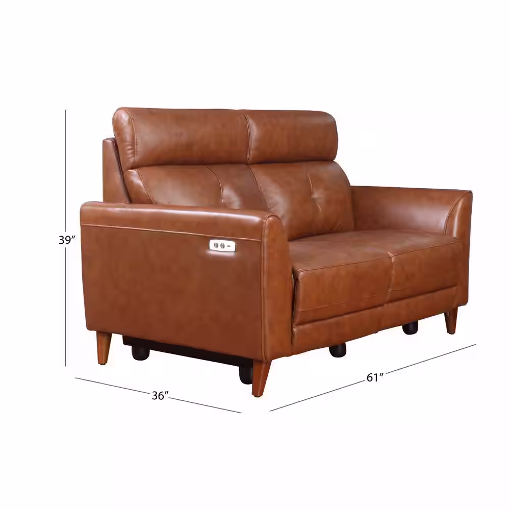 DEVONÂ &Â CLAIRE Brevo 62 in. Camel Leather Reclining Loveseat