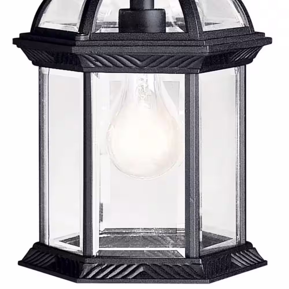 KICHLER Barrie 1-Light Black Outdoor Porch Hanging Pendant Light with Clear Beveled Glass Panels (1-Pack)