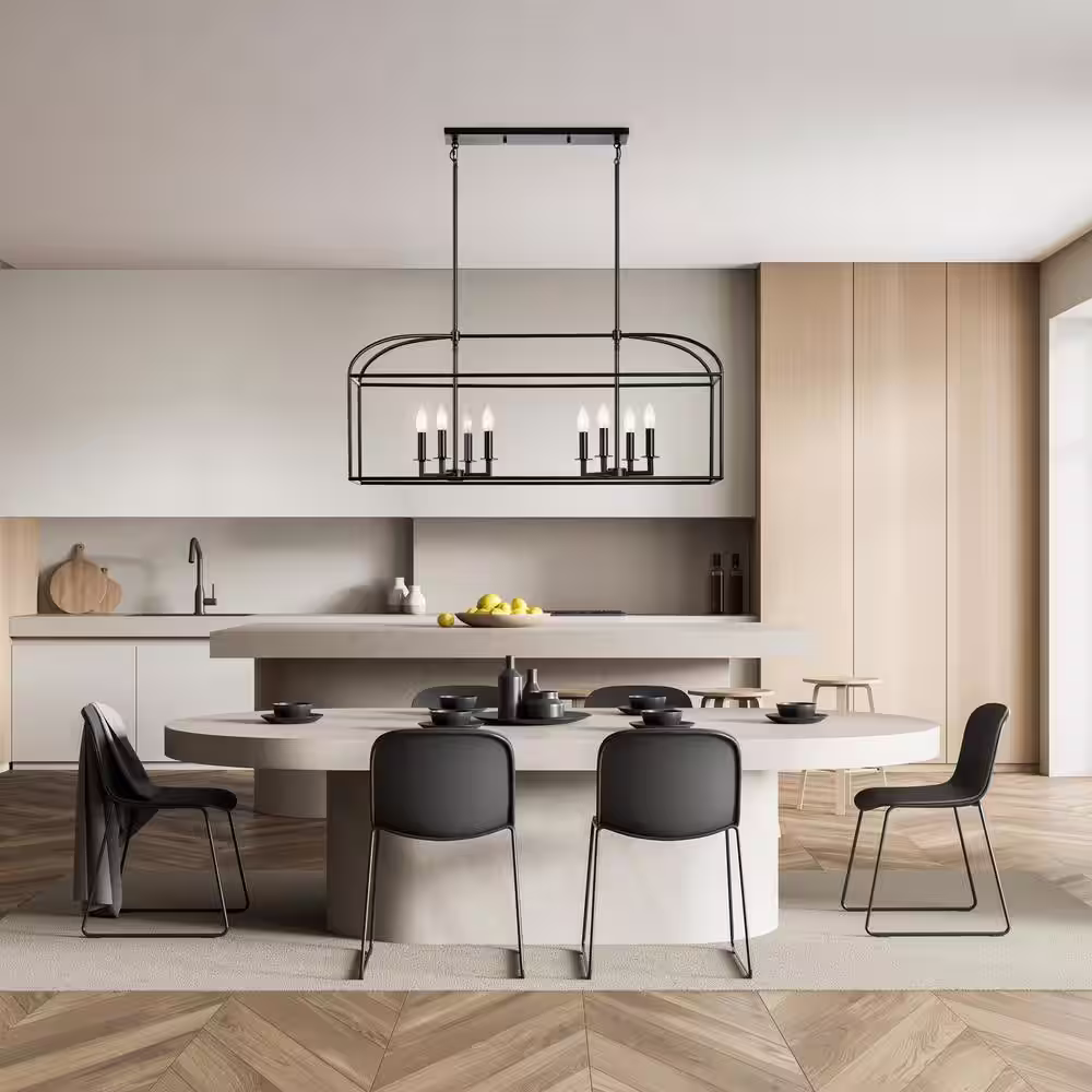 KAWOTI 40 in. 8-Light Black Caged Kitchen Island Pendant Chandelier