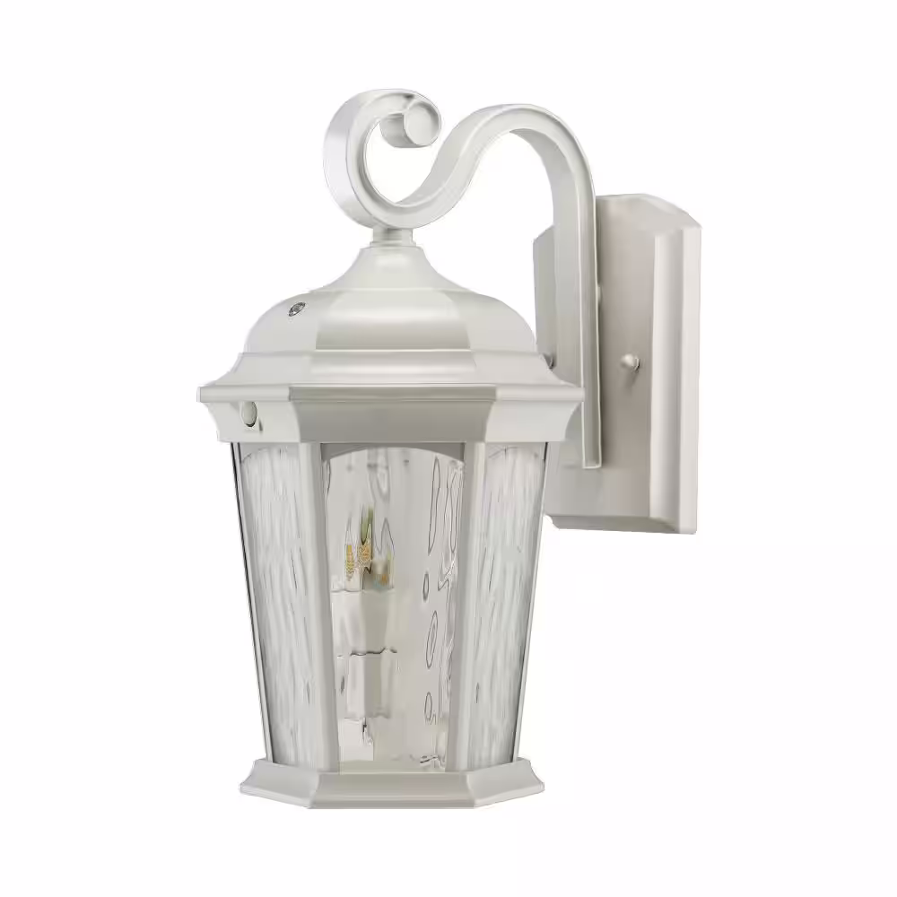 Euri Lighting 2-Light 14.6 in White Motion Sensing Integrated LED Outdoor Wall Lantern Sconce with Flickering Bulb/Clear Glass
