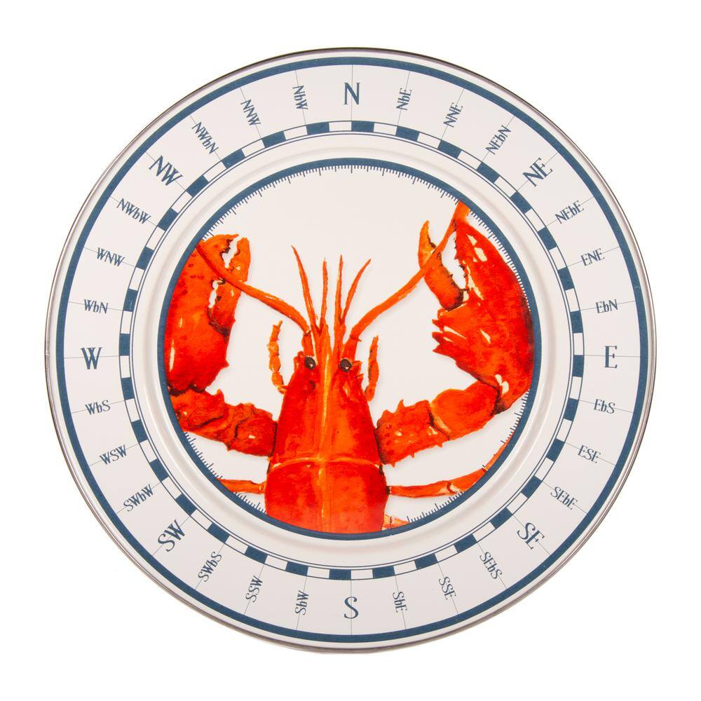 Golden Rabbit Lobster 12.5 in. Enamelware Round Chargers (Set of 2)