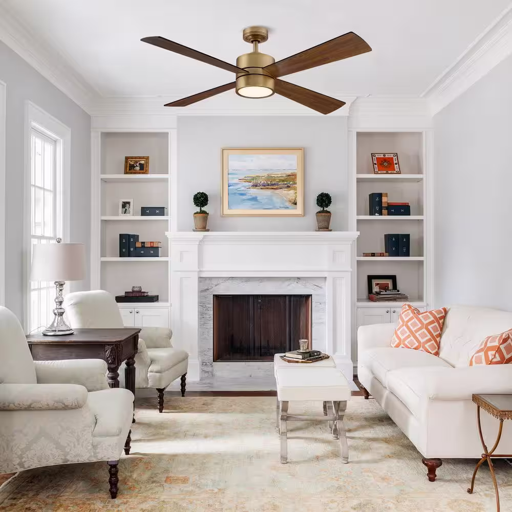 IHOMEadore 52 in. LED Indoor Natural Brass Ceiling Fan with Remote Control