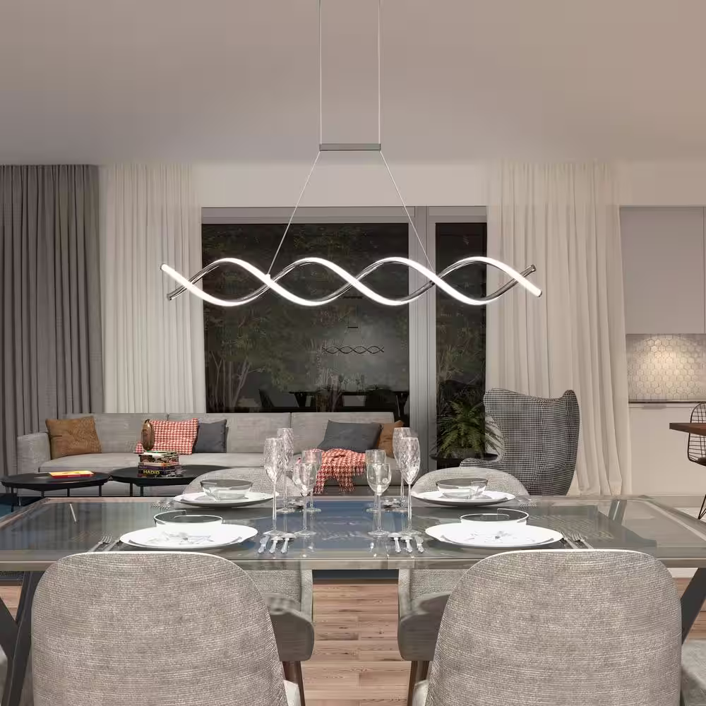 Artika DNA Linear 16-Watt 1 Light Chrome Modern Integrated LED Pendant Light Fixture for Dining Room or Kitchen