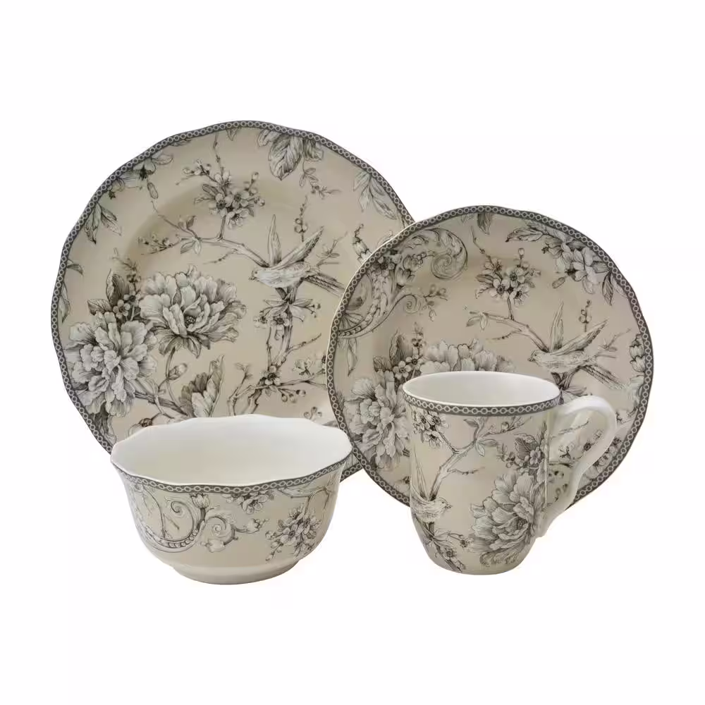 222 Fifth Adelaide 16-Piece Traditional Antique White Porcelain Dinnerware Set (Service for 4)
