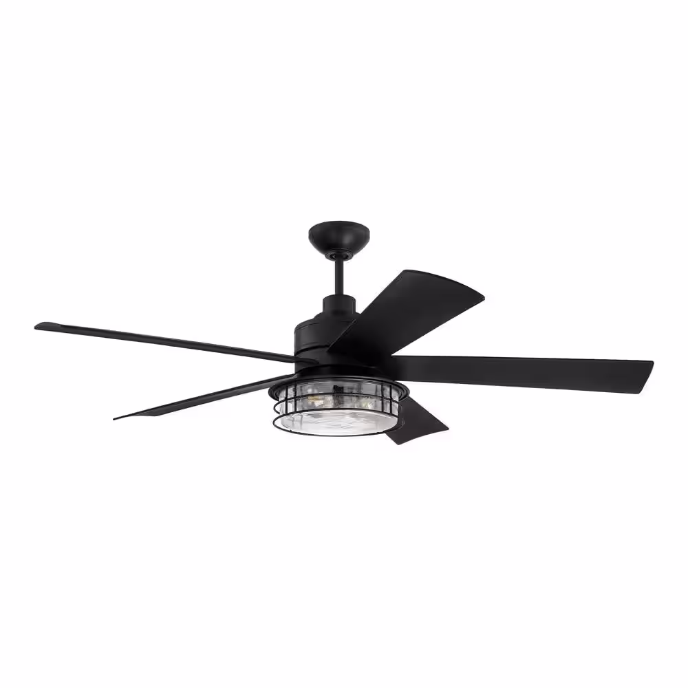 CRAFTMADE Garrick 56 in. Indoor/Outdoor Dual Mount Flat Black Finish Ceiling Fan with Light Kit and Remote/Wall Controls Included