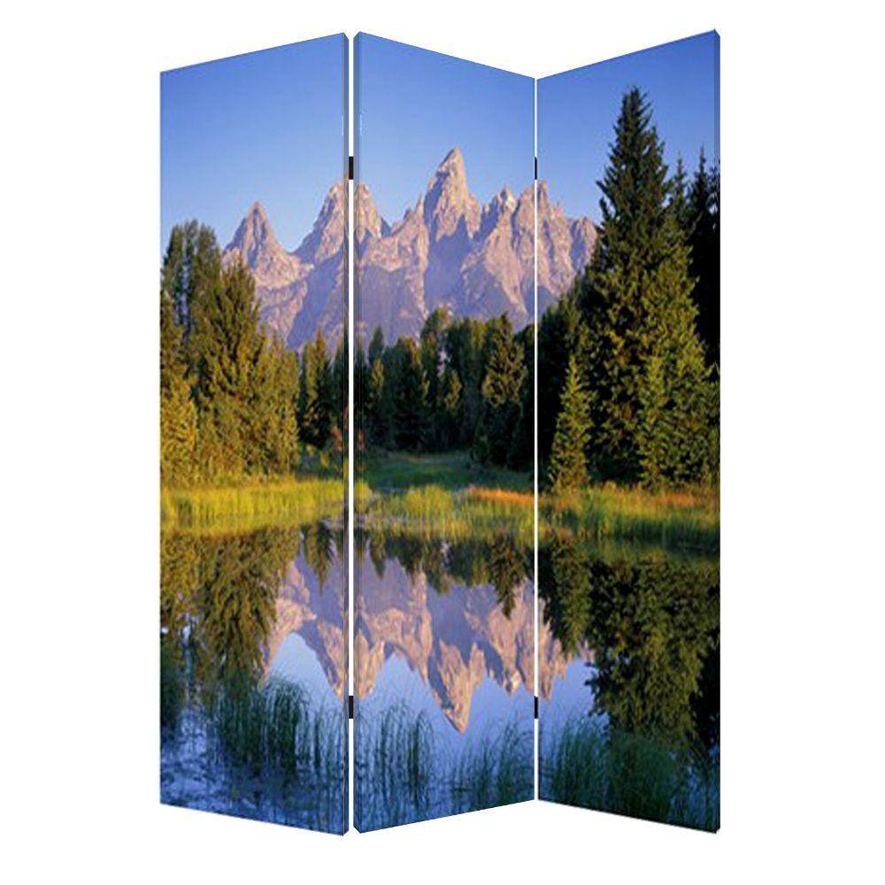 Benjara Multicolor 3-Panel Landscape Print Foldable Canvas Screen