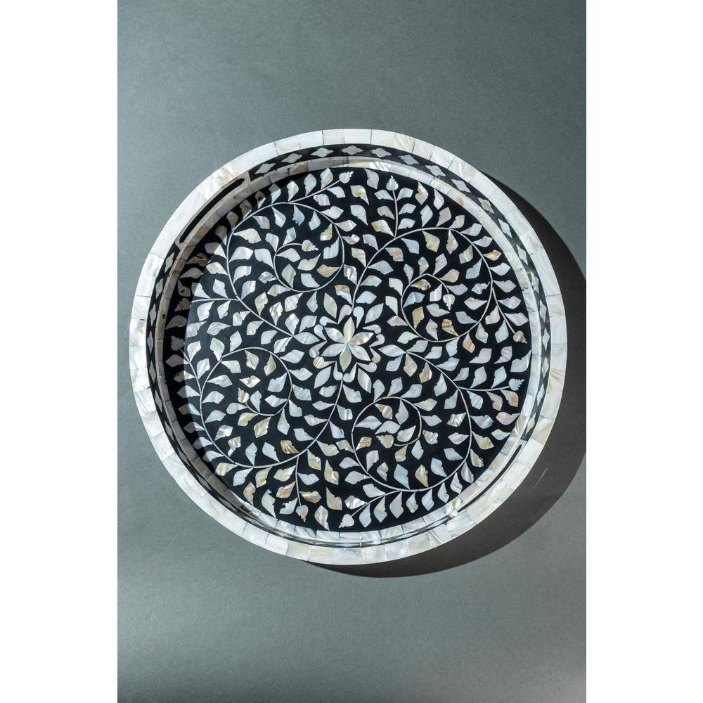 GAURI KOHLI Jodhpur Mother of Pearl Decorative Tray - Black 18 in.