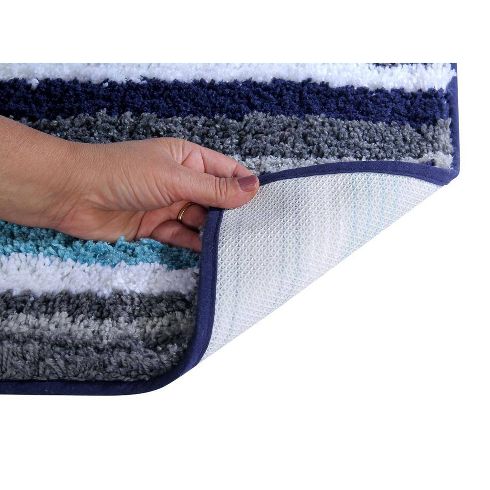 Better Trends Griffie Collection 3-Piece Blue and Grey 100% Polyester 17 in. x 24 in., 20 in. x 20 in., 20 in. x 32 in. Bath Rug Set