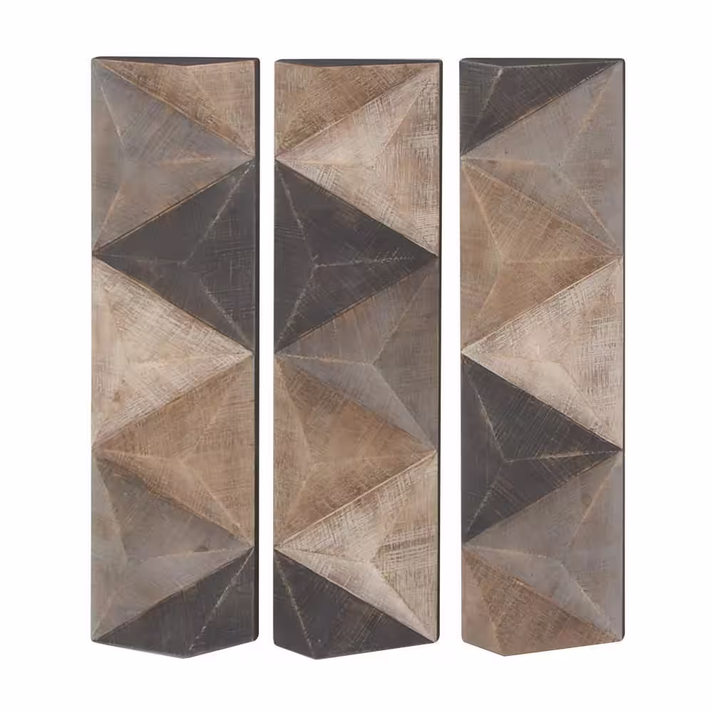Litton Lane Wood Brown Handmade 3D Geometric Wall Decor (Set of 3)