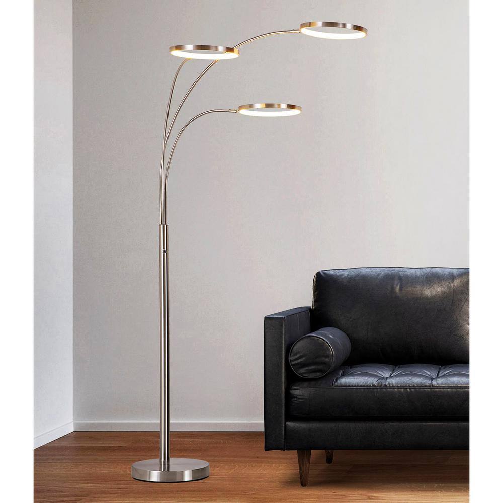 None Angels 80 in. H Brushed Nickel Floor Lamp 3-Ring Dimmable LED Lights Arched