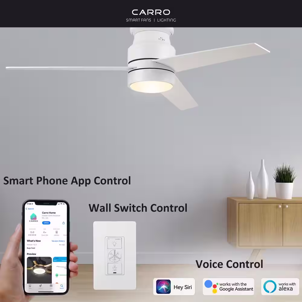 CARRO Ranger 52 in. Integrated LED Indoor White Smart Ceiling Fan with Light Kit and Wall Control, Works w/Alexa/Google Home