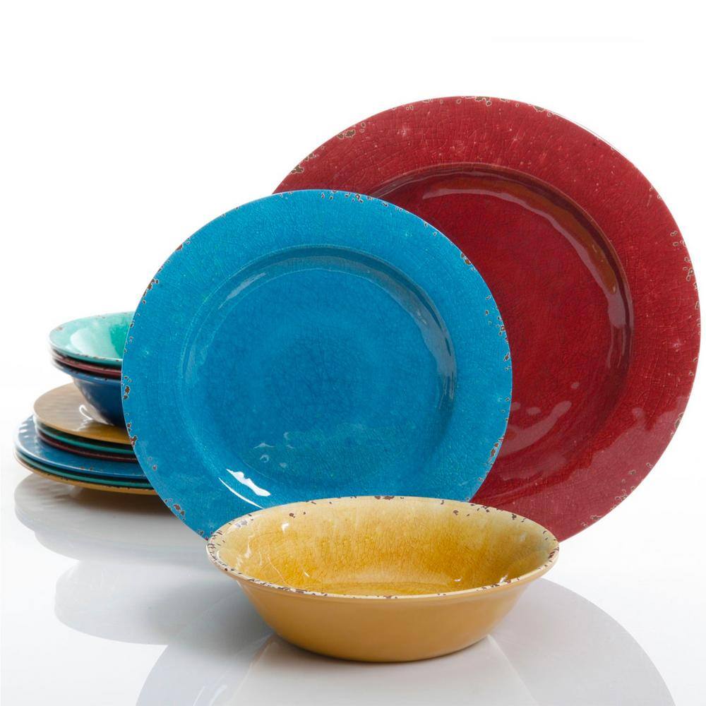 Studio California Mauna 12-Piece Casual Assorted colors Melamine Outdoor Dinnerware Set (Service for 4)