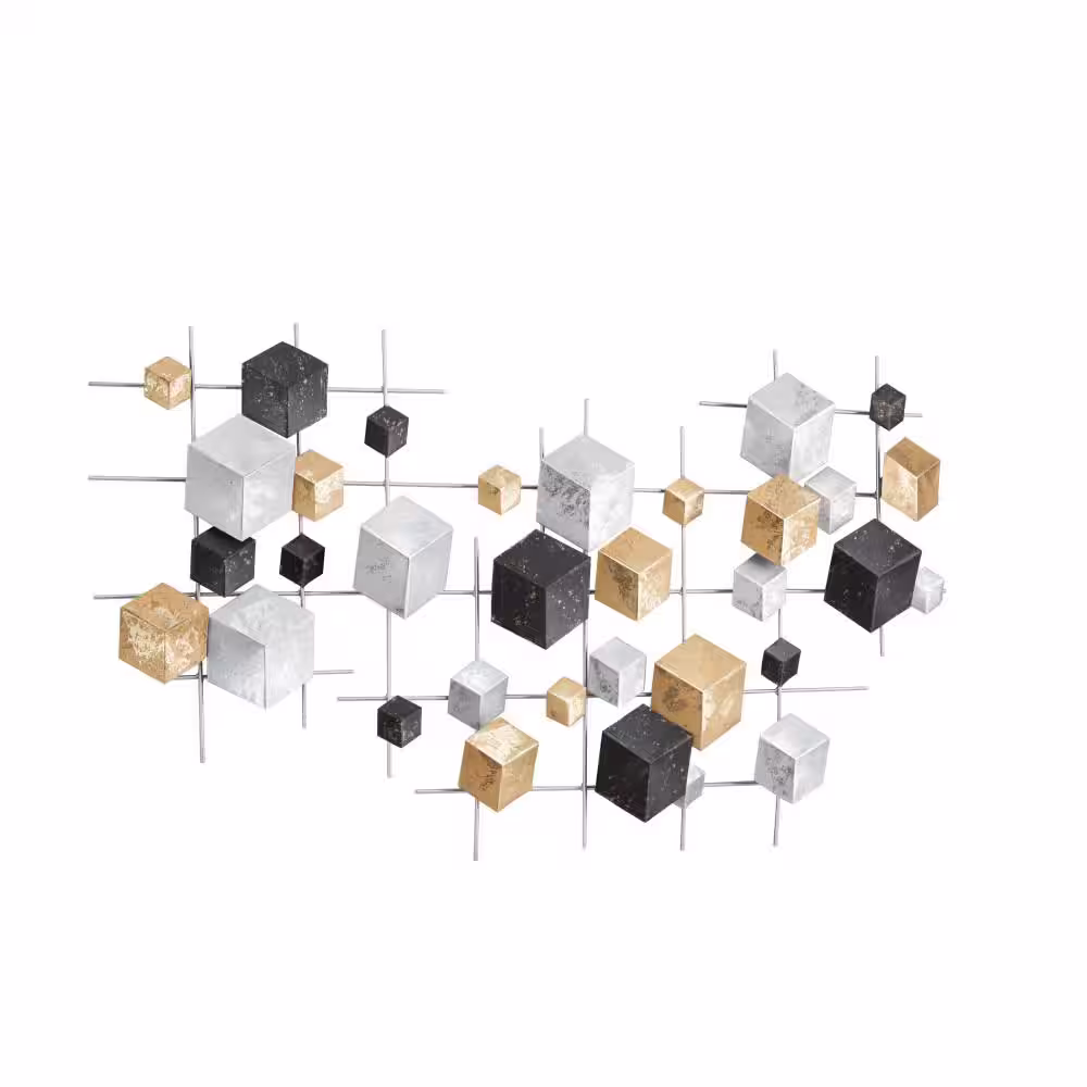 None Metal Multi Colored 3D Cube Relief Geometric Wall Decor