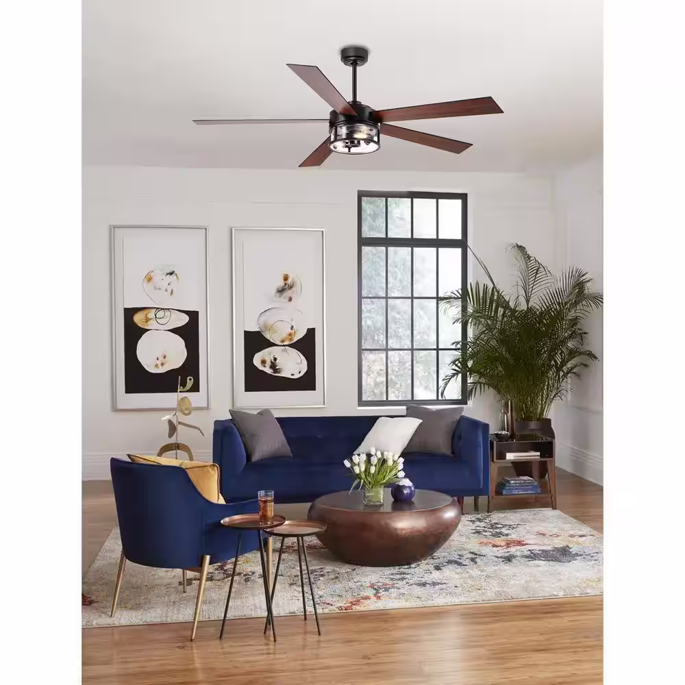 Lamober Wilder 60 in. Indoor Black Ceiling Fan with Light Kit and Remote Control Included