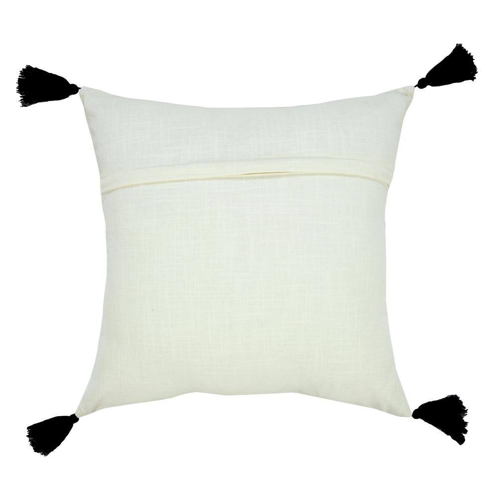 LR Home Bohemian White / Black 20 in. x 20 in. Basics Geometric Embroidered Throw Pillow