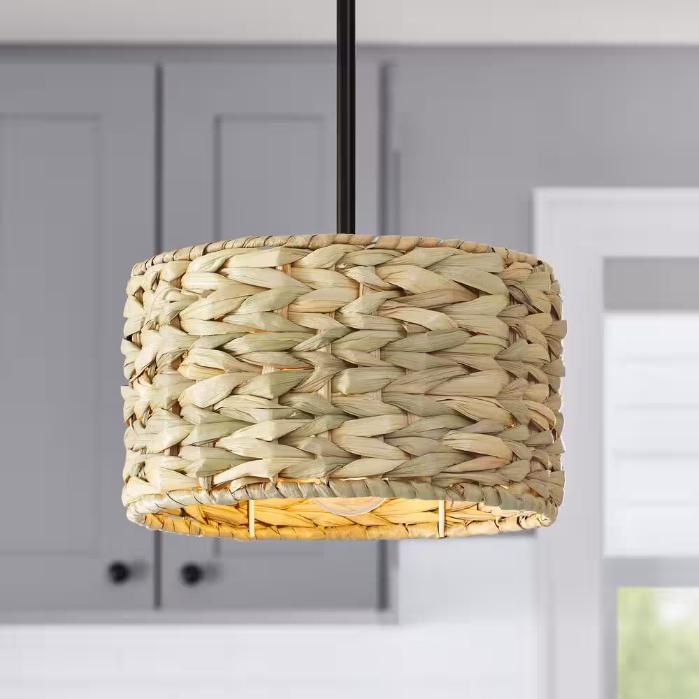 None 2-1/4 in. Seagrass Drum Pendant Light Shade